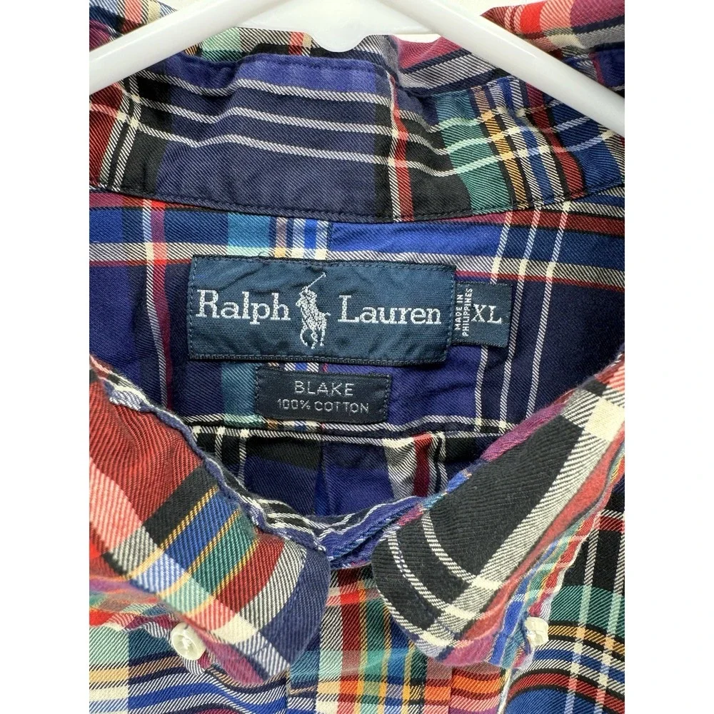 Ralph Lauren‎ Vintage Blake Plaid Flannel Cotton Button Down Men's Shirt XL